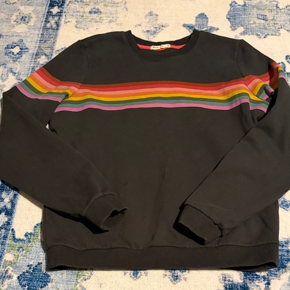 EUC Marine Layer Black Crewneck with Multicolor Stripes